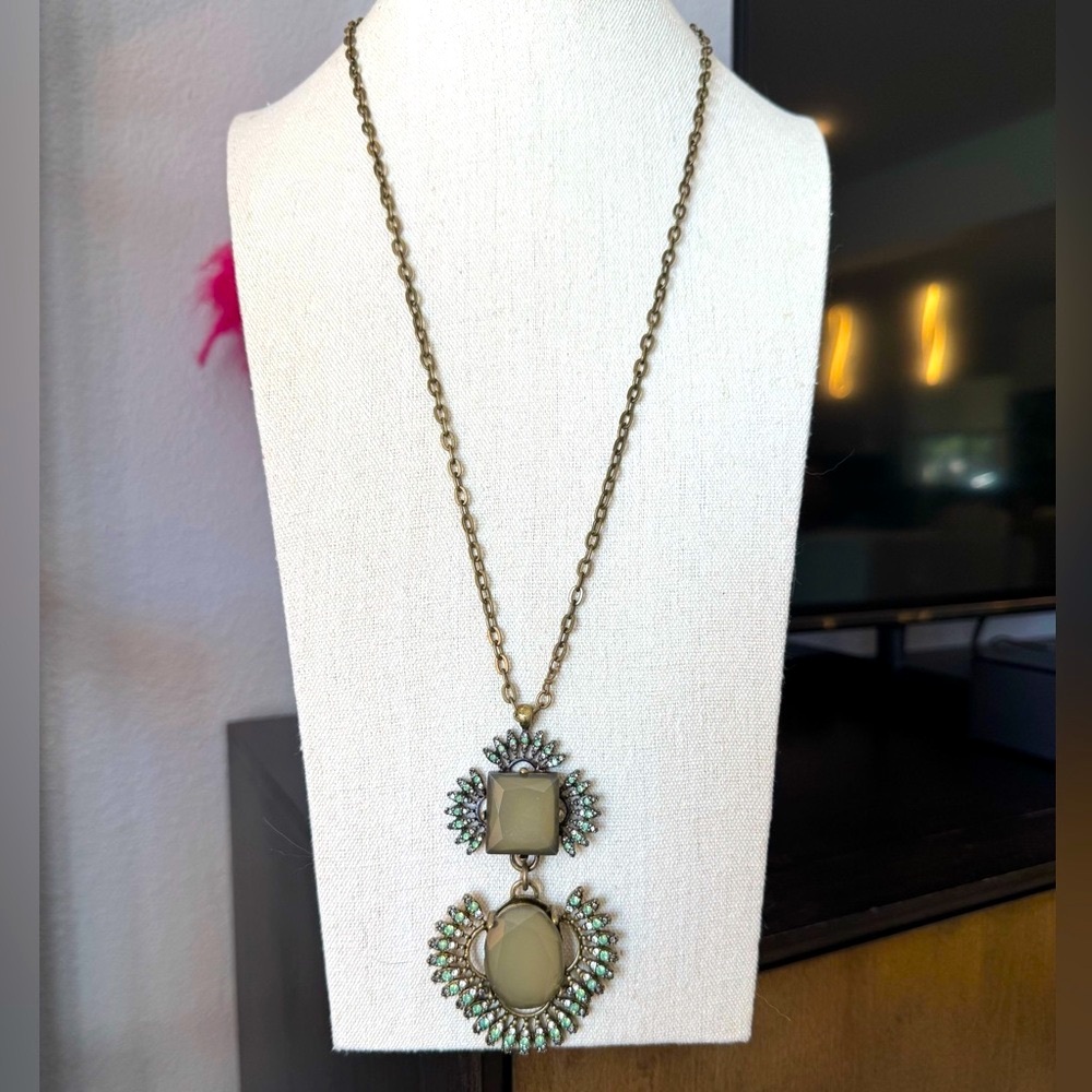 Mythologie Gold and Green Art Deco Pendant Necklace